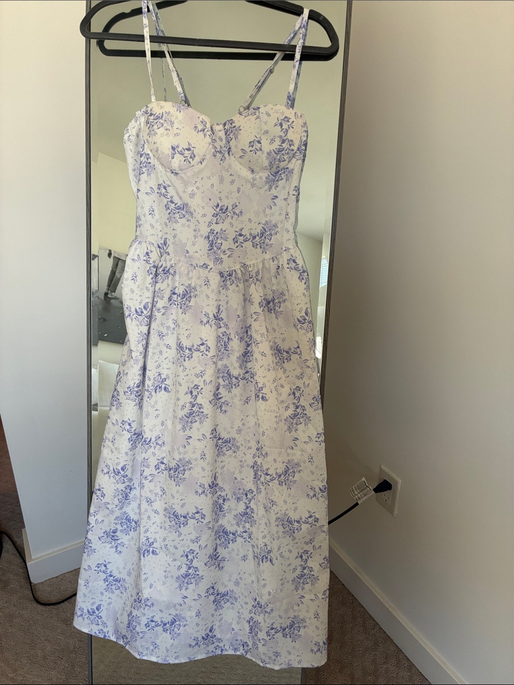 Floral Spaghetti-Strap Dress in Lavender and White with pockets